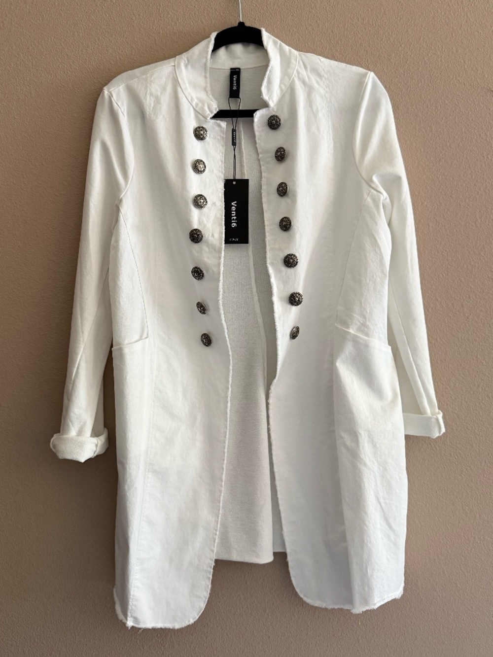 New w/Tags. $115.  Made in Italy White/ Open Front/ Military/ Jacket Women’s M